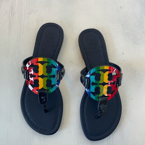 ❌SOLD❌Tory Burch Miller Rainbow Thong Sandals Navy Blue - Picture 6 of 8
